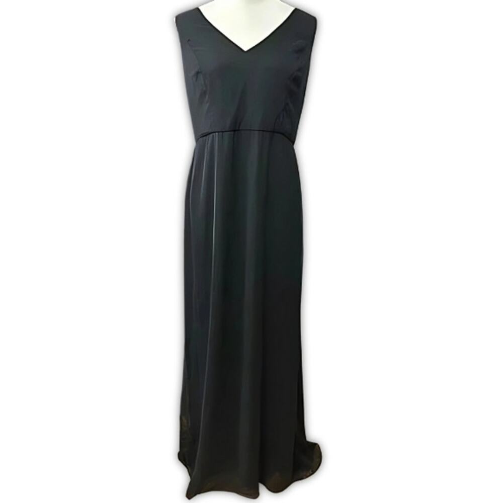 Social Bridesmaids Maxi Gown Dress Bow Accent Lined Sleeveless Black W 16 NWOT